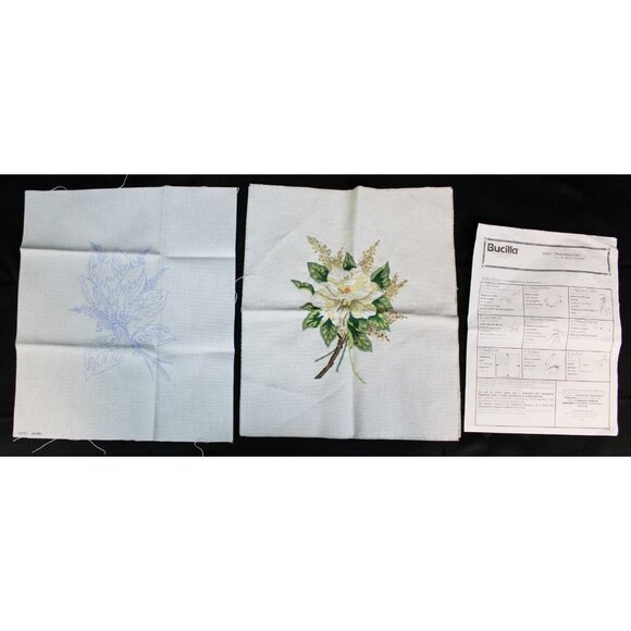 3 Pc Bucilla Magnolia's Pair Embroidery Flower Spring Linen Unfinished Fabric - Picture 1 of 16